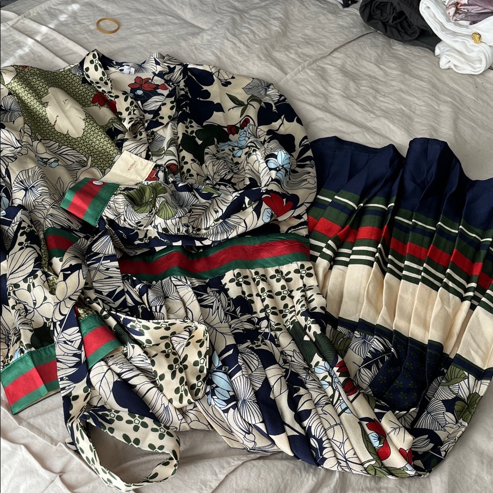 Cream and Red Floral Dress XXL